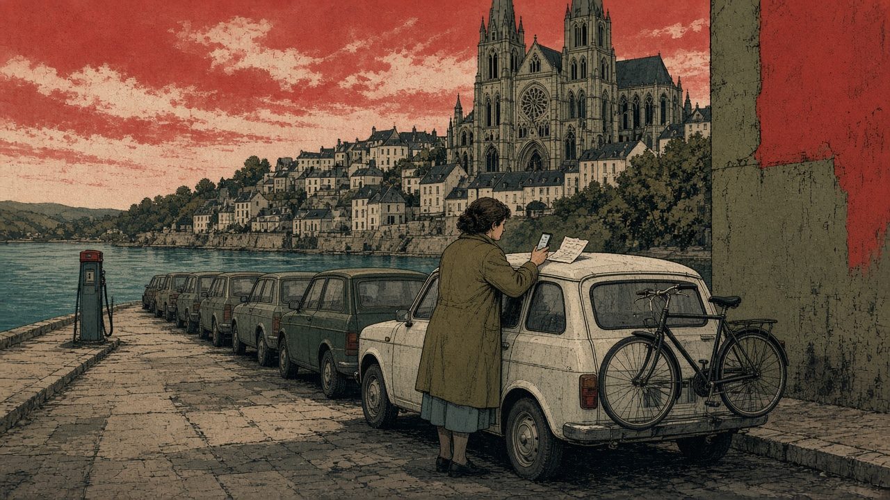 Une aide à domicile photographie son ticket de plein sur le toit de sa voiture, quai de l'Yonne à Auxerre